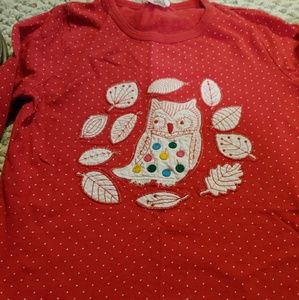 Mini Boden red polka dot owl shirt